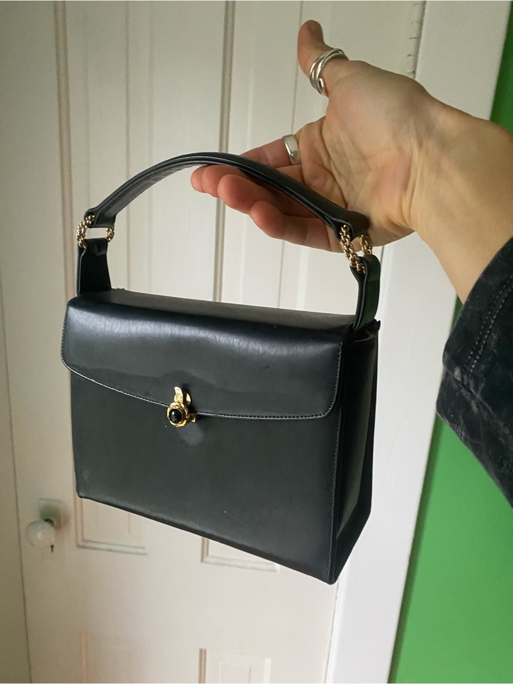 1950s vintage Supreme leather lined box top handle bag